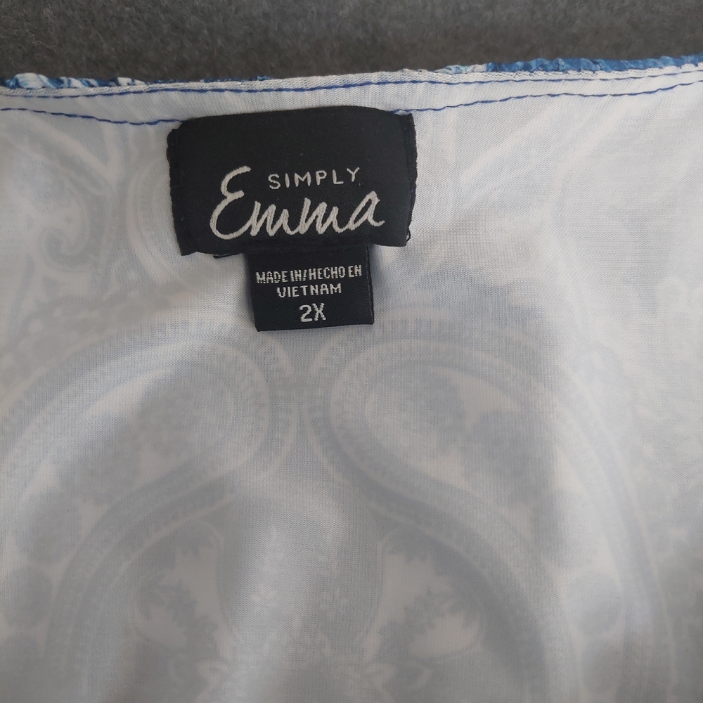 Simply Emma Blue Paisley Poncho Tunic Blouse Plus Size 2X Boho Lined - Picture 2 of 6